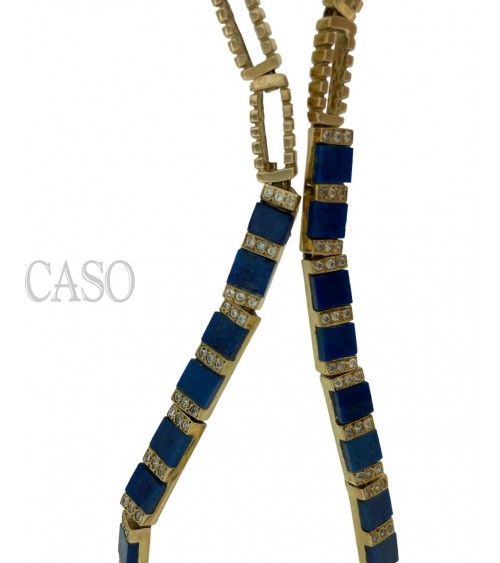 COLLANA VINTAGE IN ORO GIALLO CON LAPIS E BRILLANTI