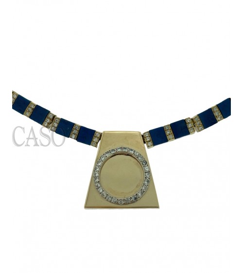 COLLANA VINTAGE IN ORO GIALLO CON LAPIS E BRILLANTI