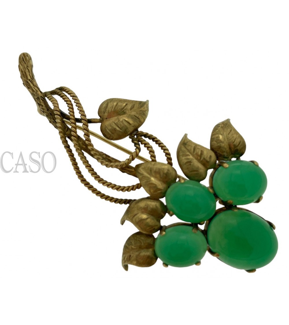 SPILLA VINTAGE IN ORO GIALLO CON CRISOPRASIO