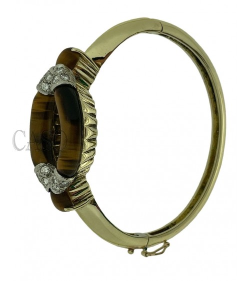 BRACCIALE RIGIDO OCCHIO DI TIGRE E BRILLANTI