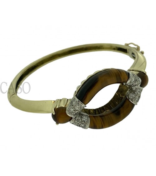 BRACCIALE RIGIDO OCCHIO DI TIGRE E BRILLANTI