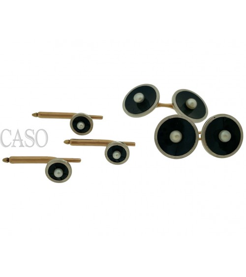 GEMELLI DA POLSO IN ORO CON ONCE E PERLE