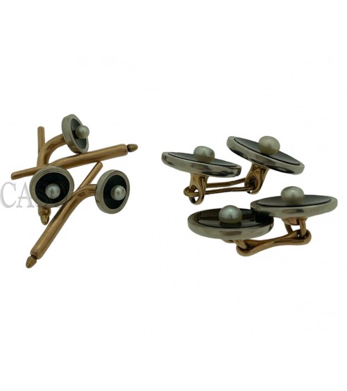 GEMELLI DA POLSO IN ORO CON ONCE E PERLE