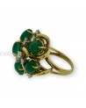 VINTAGE GOLD RING WITH CABOCHON EMERALD AND ROUND DIAMOND.