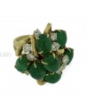 VINTAGE GOLD RING WITH CABOCHON EMERALD AND ROUND DIAMOND.