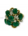 VINTAGE GOLD RING WITH CABOCHON EMERALD AND ROUND DIAMOND.