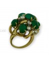 VINTAGE GOLD RING WITH CABOCHON EMERALD AND ROUND DIAMOND.