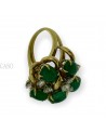 VINTAGE GOLD RING WITH CABOCHON EMERALD AND ROUND DIAMOND.