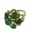 VINTAGE GOLD RING WITH CABOCHON EMERALD AND ROUND DIAMOND.