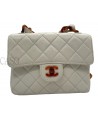 CHANEL MINI SQUARE VINTAGE IN PELLE BIANCO LATTE E BACHELITE