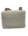 CHANEL MINI SQUARE VINTAGE IN PELLE BIANCO LATTE E BACHELITE