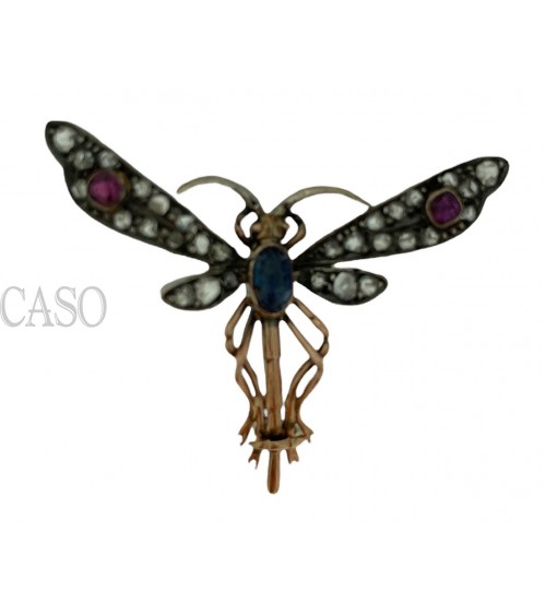 SPILLA ANTICA A FORMA DI LIBELLULA IN ARGENTO E ORO