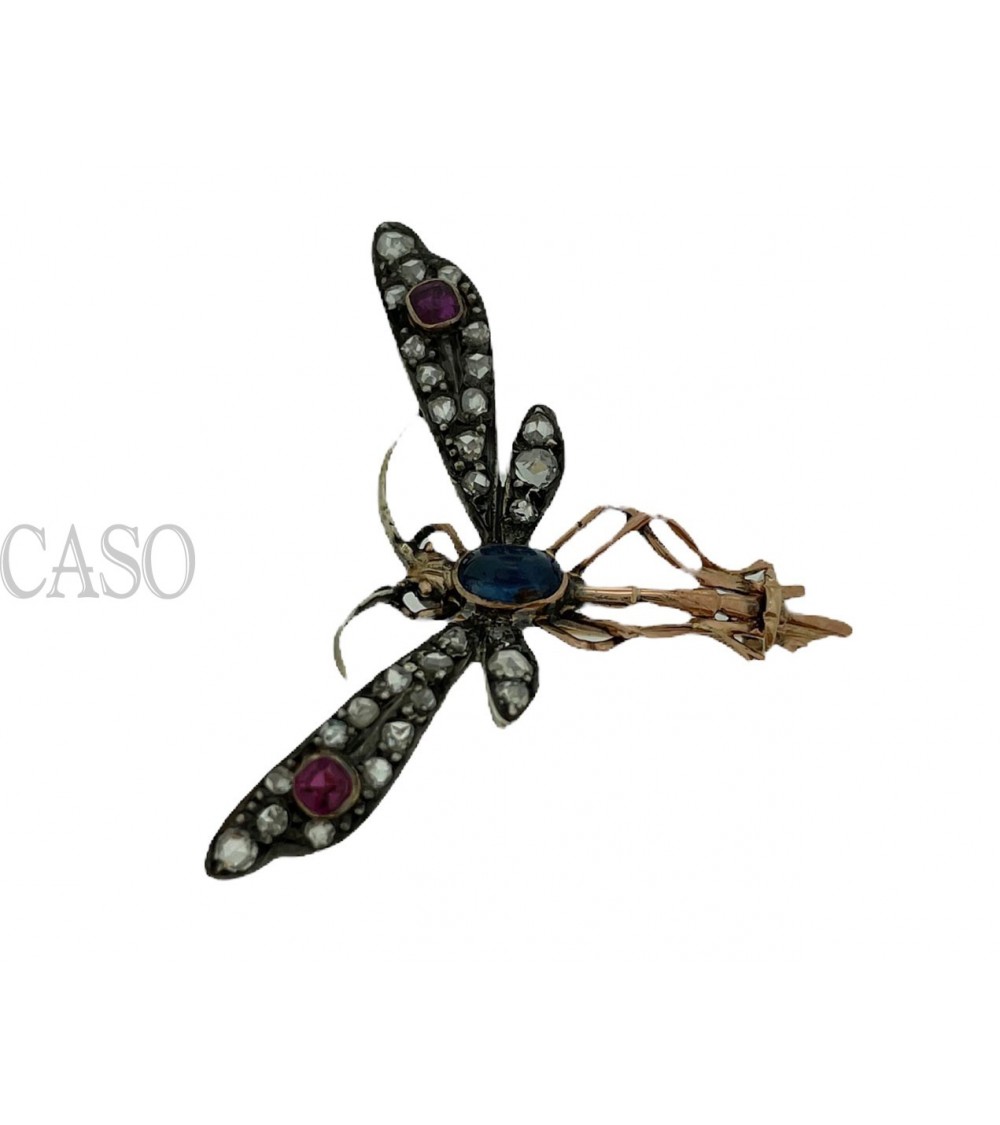 SPILLA ANTICA A FORMA DI LIBELLULA IN ARGENTO E ORO