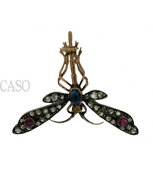 SPILLA ANTICA A FORMA DI LIBELLULA IN ARGENTO E ORO