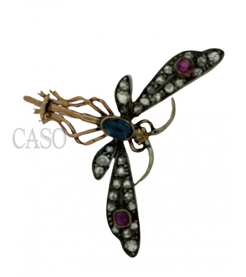 SPILLA ANTICA A FORMA DI LIBELLULA IN ARGENTO E ORO