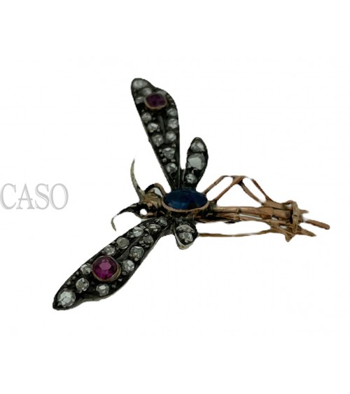 SPILLA ANTICA A FORMA DI LIBELLULA IN ARGENTO E ORO