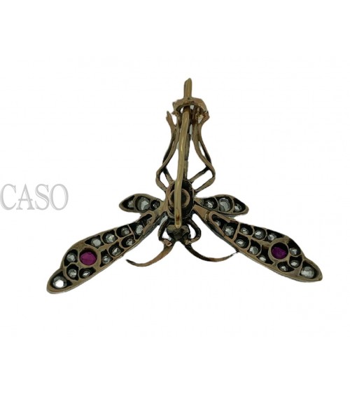 SPILLA ANTICA A FORMA DI LIBELLULA IN ARGENTO E ORO