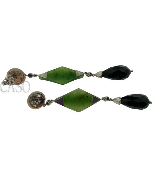 ORECCHINI PENDENTI CON ONICE GIIADA E CORALLO