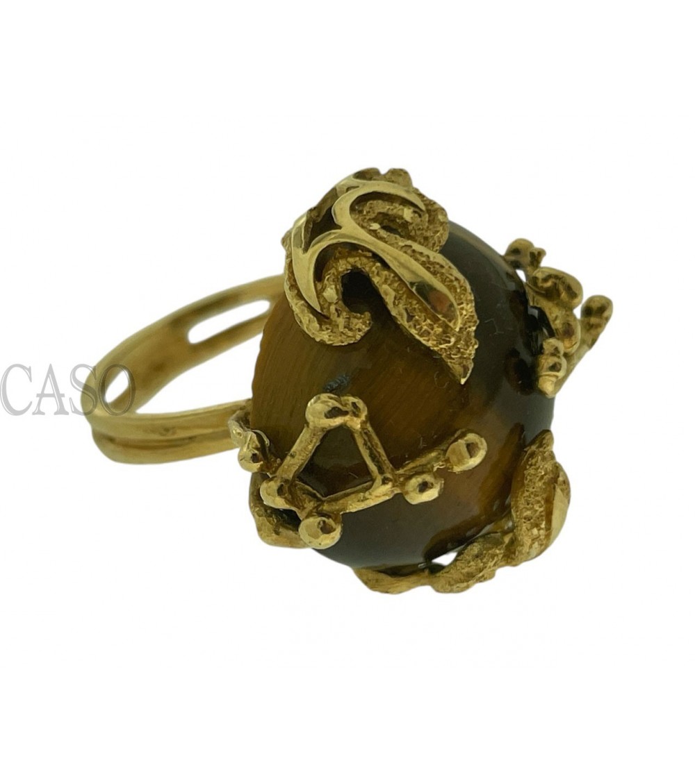 ANELLO VINTAGE IN ORO GIALLO CON OCCHIO DI TIGRE.