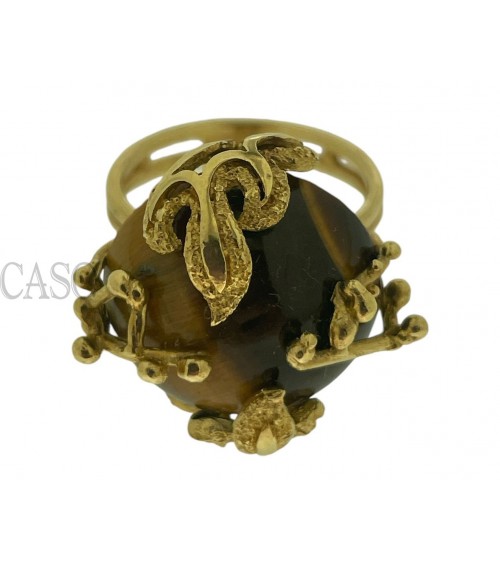 ANELLO VINTAGE IN ORO GIALLO CON OCCHIO DI TIGRE.