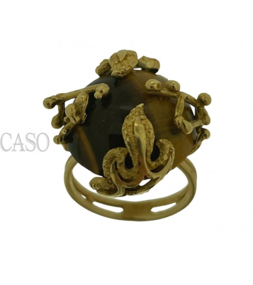 ANELLO VINTAGE IN ORO GIALLO CON OCCHIO DI TIGRE.