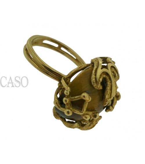 ANELLO VINTAGE IN ORO GIALLO CON OCCHIO DI TIGRE.