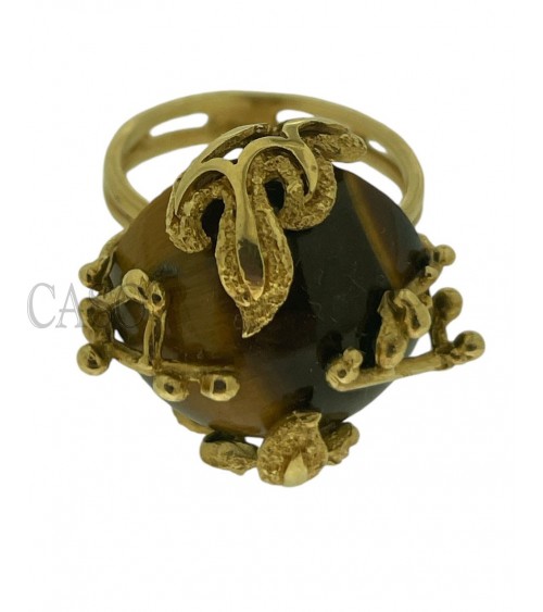 ANELLO VINTAGE IN ORO GIALLO CON OCCHIO DI TIGRE.