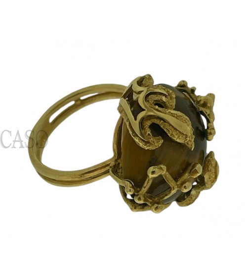 ANELLO VINTAGE IN ORO GIALLO CON OCCHIO DI TIGRE.