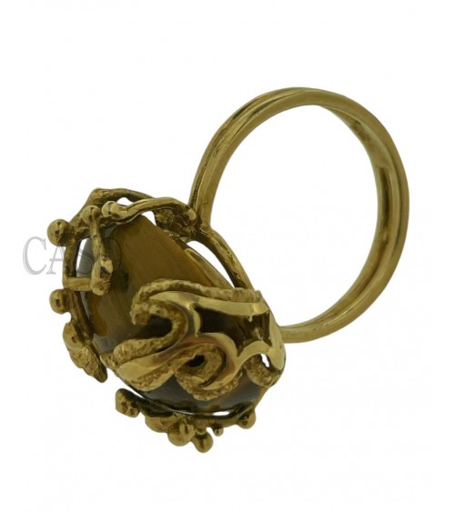 ANELLO VINTAGE IN ORO GIALLO CON OCCHIO DI TIGRE.