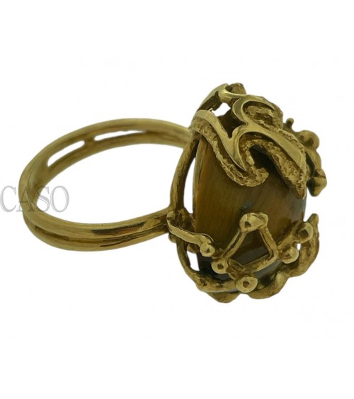 ANELLO VINTAGE IN ORO GIALLO CON OCCHIO DI TIGRE.