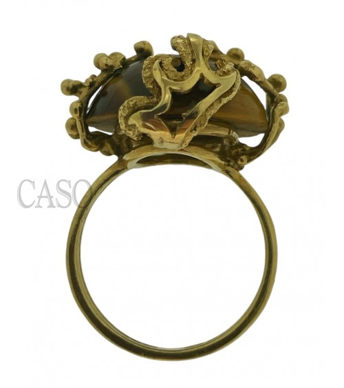 ANELLO VINTAGE IN ORO GIALLO CON OCCHIO DI TIGRE.