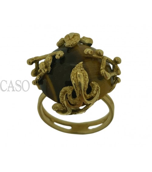 ANELLO VINTAGE IN ORO GIALLO CON OCCHIO DI TIGRE.