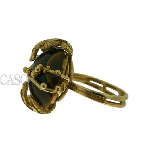 ANELLO VINTAGE IN ORO GIALLO CON OCCHIO DI TIGRE.