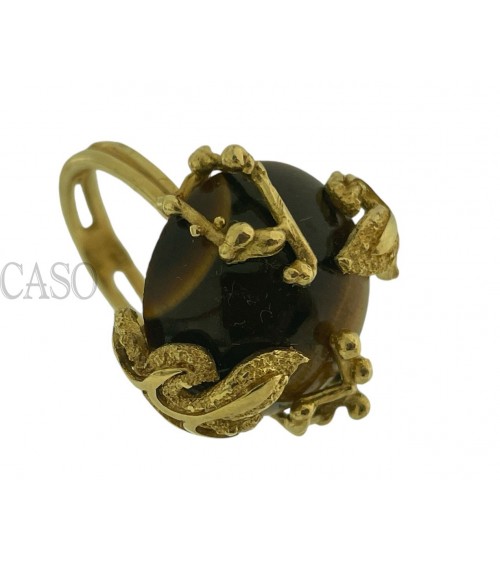 ANELLO VINTAGE IN ORO GIALLO CON OCCHIO DI TIGRE.
