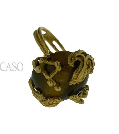 ANELLO VINTAGE IN ORO GIALLO CON OCCHIO DI TIGRE.
