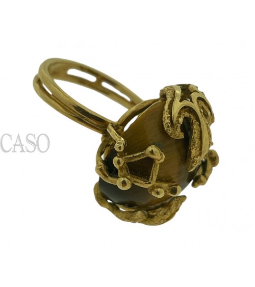 ANELLO VINTAGE IN ORO GIALLO CON OCCHIO DI TIGRE.