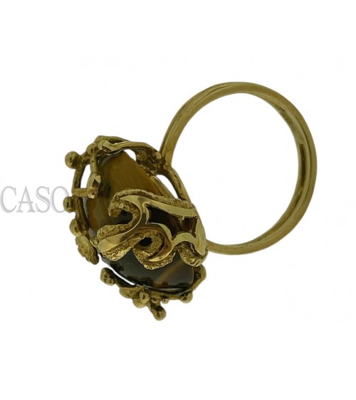 ANELLO VINTAGE IN ORO GIALLO CON OCCHIO DI TIGRE.