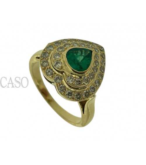 ANELLO A CUORE CON SMERALDO E BRILLANTI