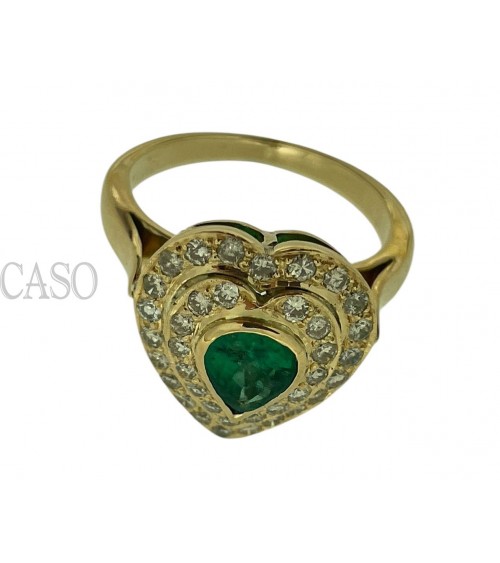 ANELLO A CUORE CON SMERALDO E BRILLANTI