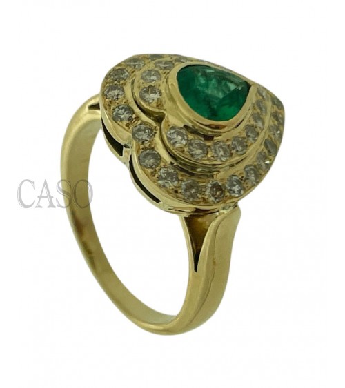 ANELLO A CUORE CON SMERALDO E BRILLANTI