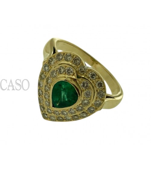 ANELLO A CUORE CON SMERALDO E BRILLANTI