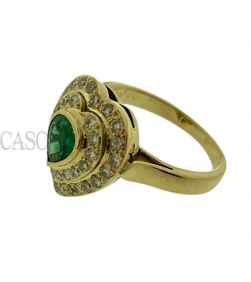 ANELLO A CUORE CON SMERALDO E BRILLANTI