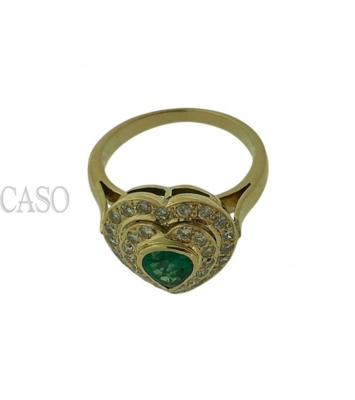 ANELLO A CUORE CON SMERALDO E BRILLANTI