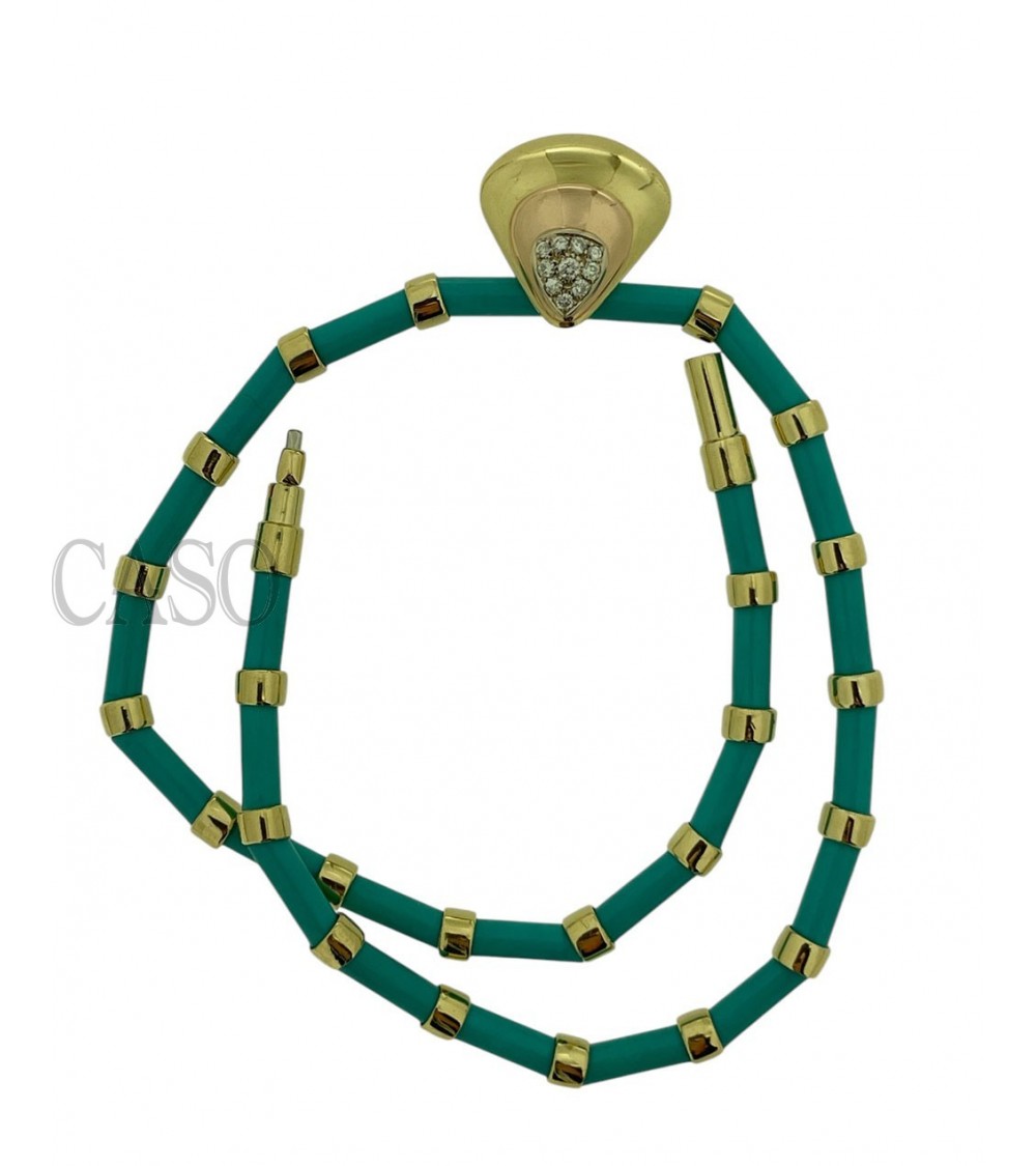 COLLANA VINTAGE ORO GIALLO TURCHESI E BRILLANTI