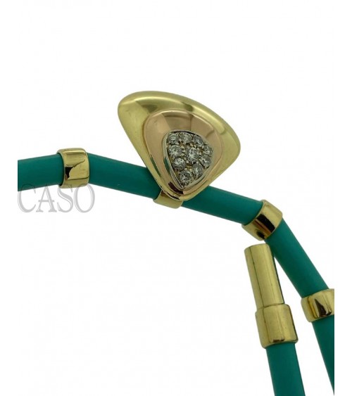 COLLANA VINTAGE ORO GIALLO TURCHESI E BRILLANTI