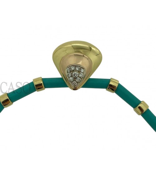 COLLANA VINTAGE ORO GIALLO TURCHESI E BRILLANTI