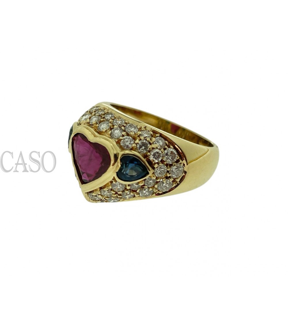 ANELLO CON CUORE DI RUBINO ZAFFIRI E BRILLANTI