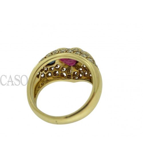 ANELLO CON CUORE DI RUBINO ZAFFIRI E BRILLANTI