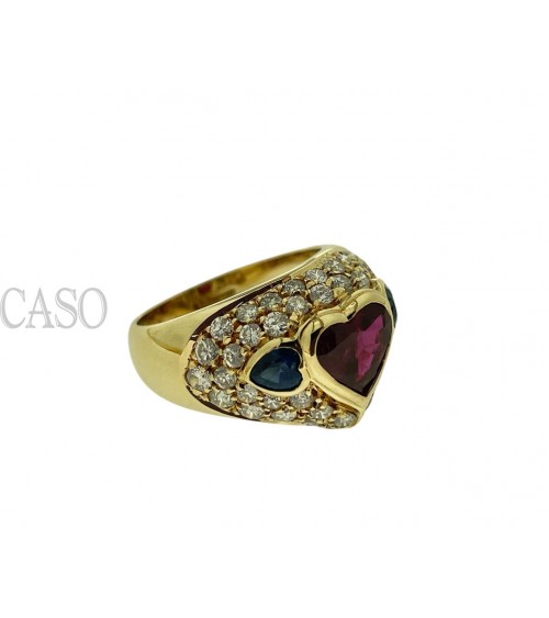 ANELLO CON CUORE DI RUBINO ZAFFIRI E BRILLANTI