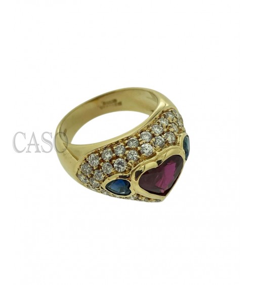 ANELLO CON CUORE DI RUBINO ZAFFIRI E BRILLANTI